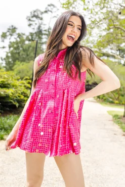 Best Queen Of Sparkles Checker Pailette Collar Dress Hot Pink