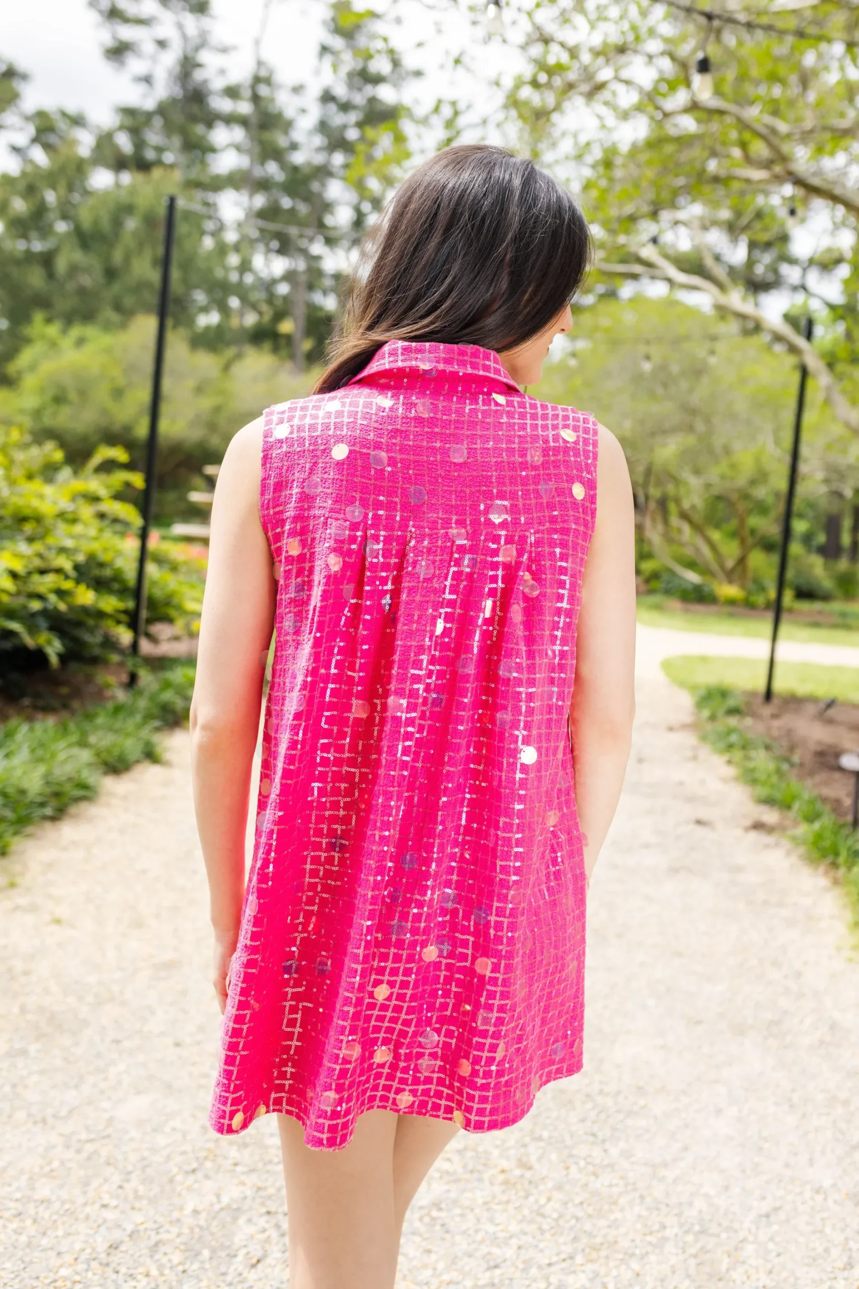 Best Queen Of Sparkles Checker Pailette Collar Dress Hot Pink
