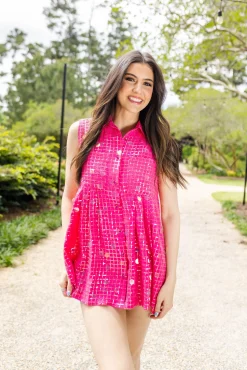 Best Queen Of Sparkles Checker Pailette Collar Dress Hot Pink