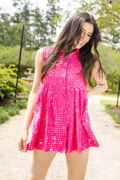 Best Queen Of Sparkles Checker Pailette Collar Dress Hot Pink