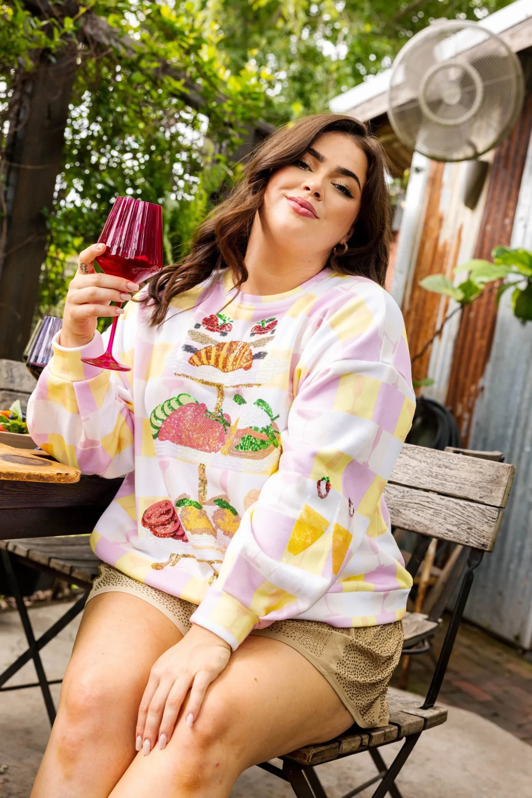 Cheap Queen Of Sparkles Checkered Brunch Sweatshirt Yellow