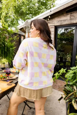Cheap Queen Of Sparkles Checkered Brunch Sweatshirt Yellow