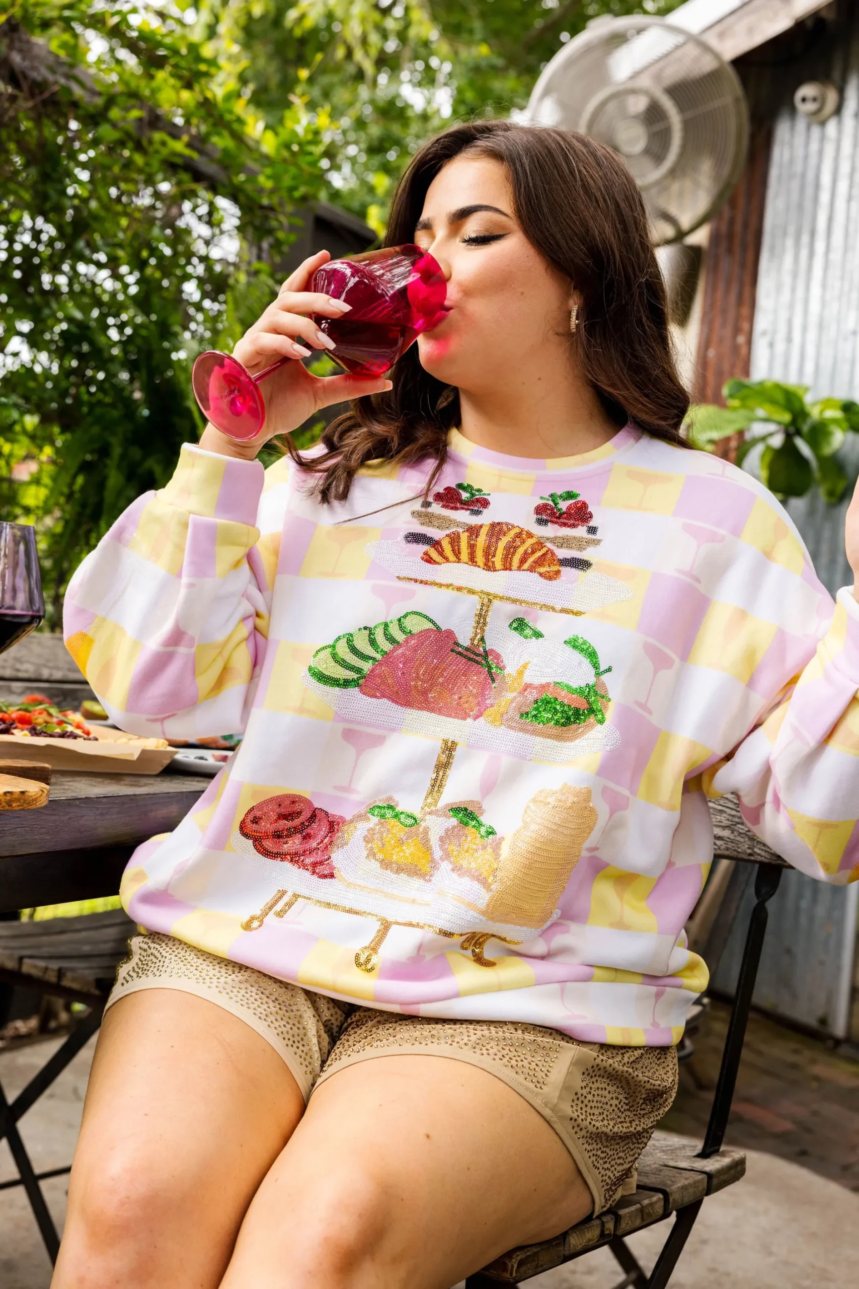 Cheap Queen Of Sparkles Checkered Brunch Sweatshirt Yellow