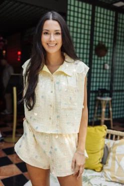 Shop Queen Of Sparkles Checkered Paillette Collar Tank Yellow