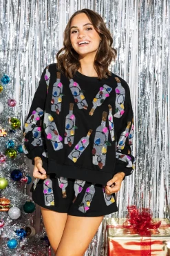 Hot Queen Of Sparkles Christmas Light Bottle Sweatshirt Black