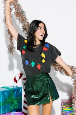 Store Queen Of Sparkles Christmas Light Necklace Tee Charcoal