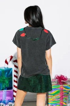 Store Queen Of Sparkles Christmas Light Necklace Tee Charcoal
