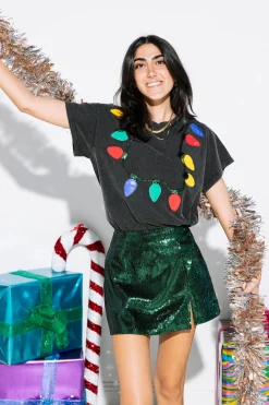 Store Queen Of Sparkles Christmas Light Necklace Tee Charcoal