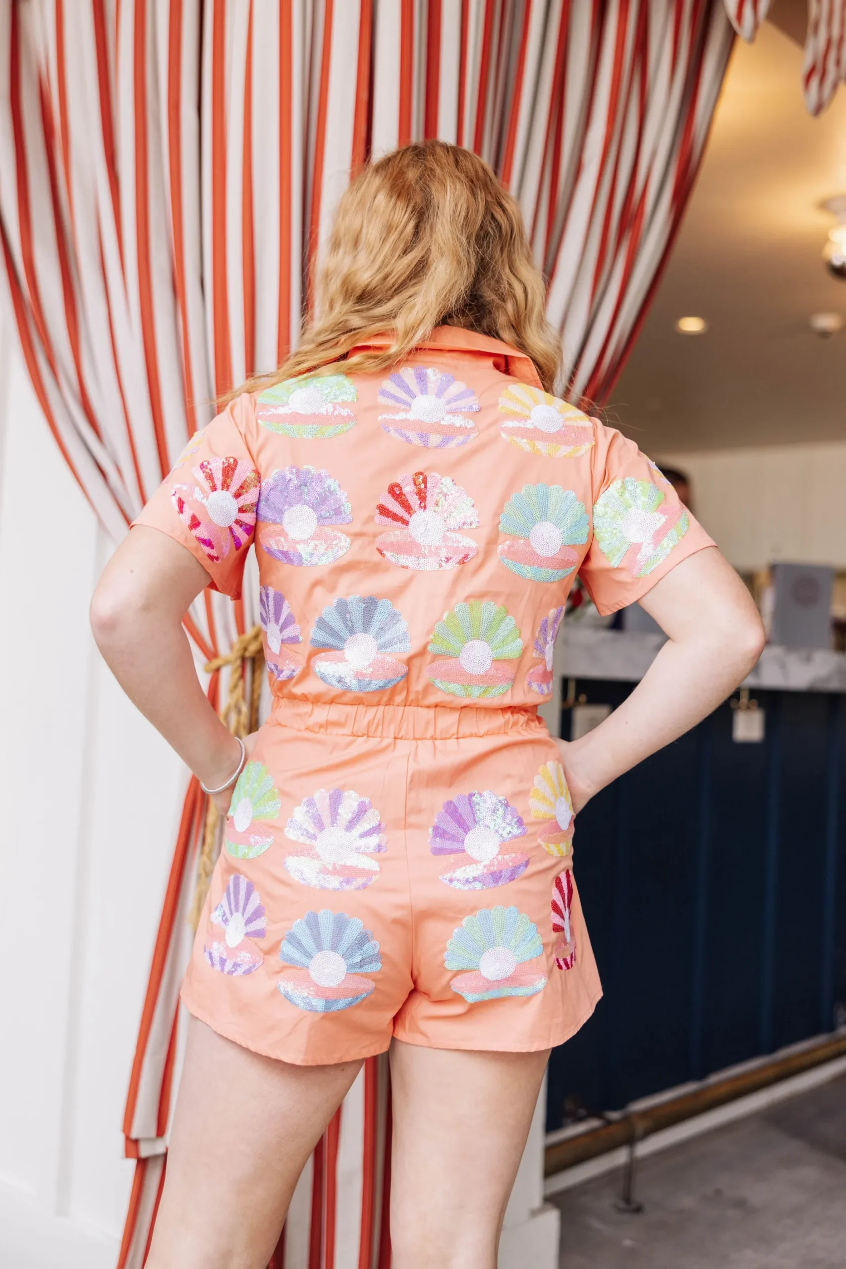 Discount Queen Of Sparkles Clam Romper Orange