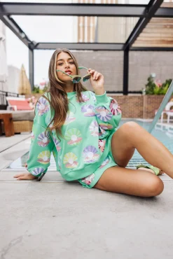 Store Queen Of Sparkles Clam Shell Sweatshirt Mint Green