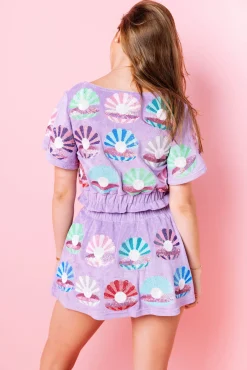 Online Queen Of Sparkles Clam Terry Cloth Top Lavender