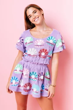 Store Queen Of Sparkles Clam Terry Cloth Top Lavender