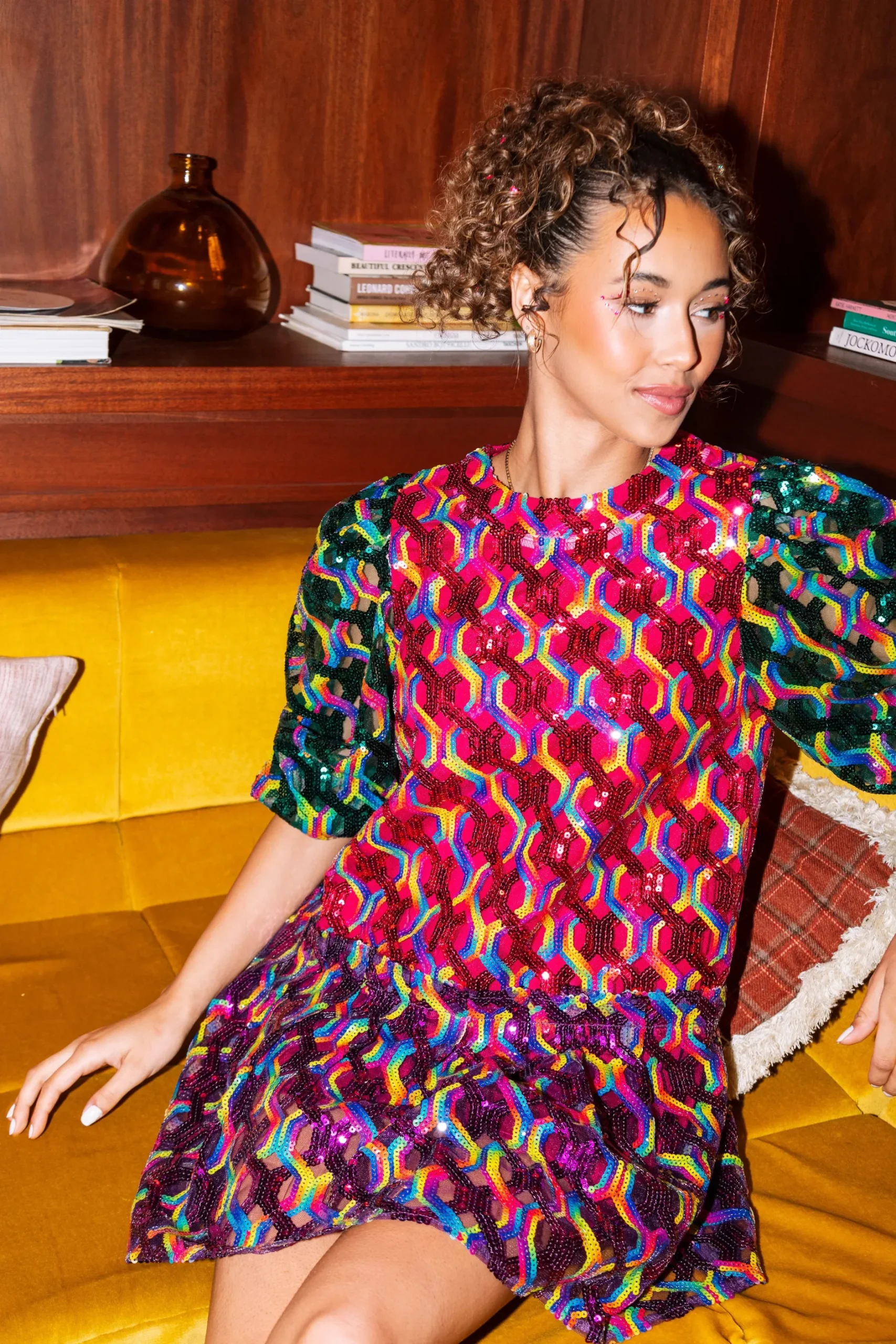 Fashion Queen Of Sparkles Colorblock + Rainbow Sequin Dress