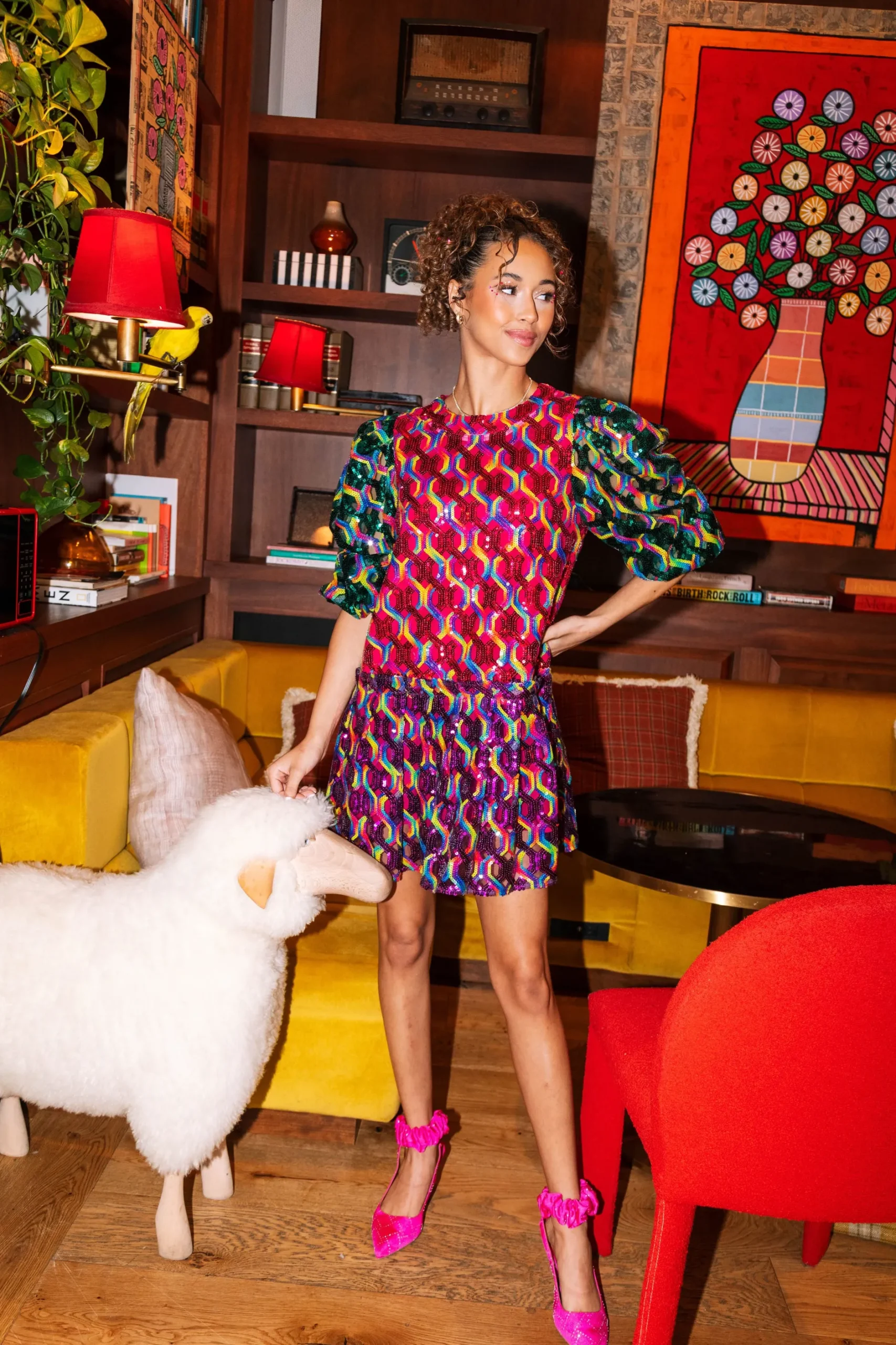 Fashion Queen Of Sparkles Colorblock + Rainbow Sequin Dress