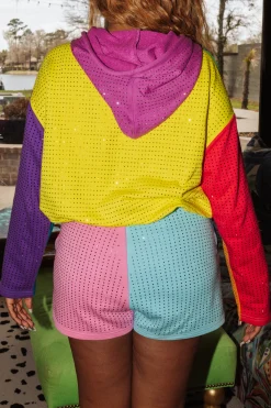 Shop Queen Of Sparkles Colorblock Bling Hoodie Rainbow