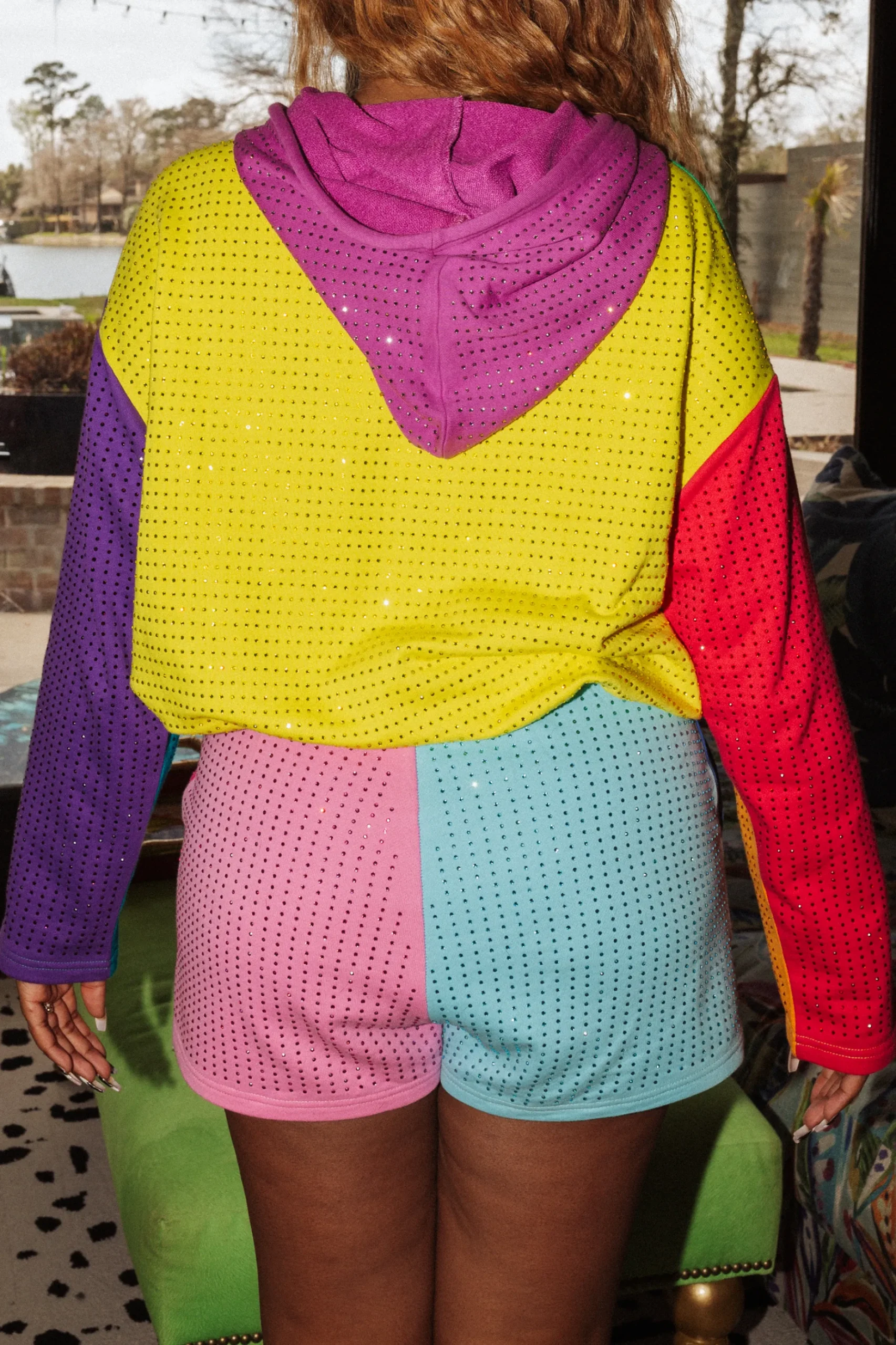 Shop Queen Of Sparkles Colorblock Bling Hoodie Rainbow