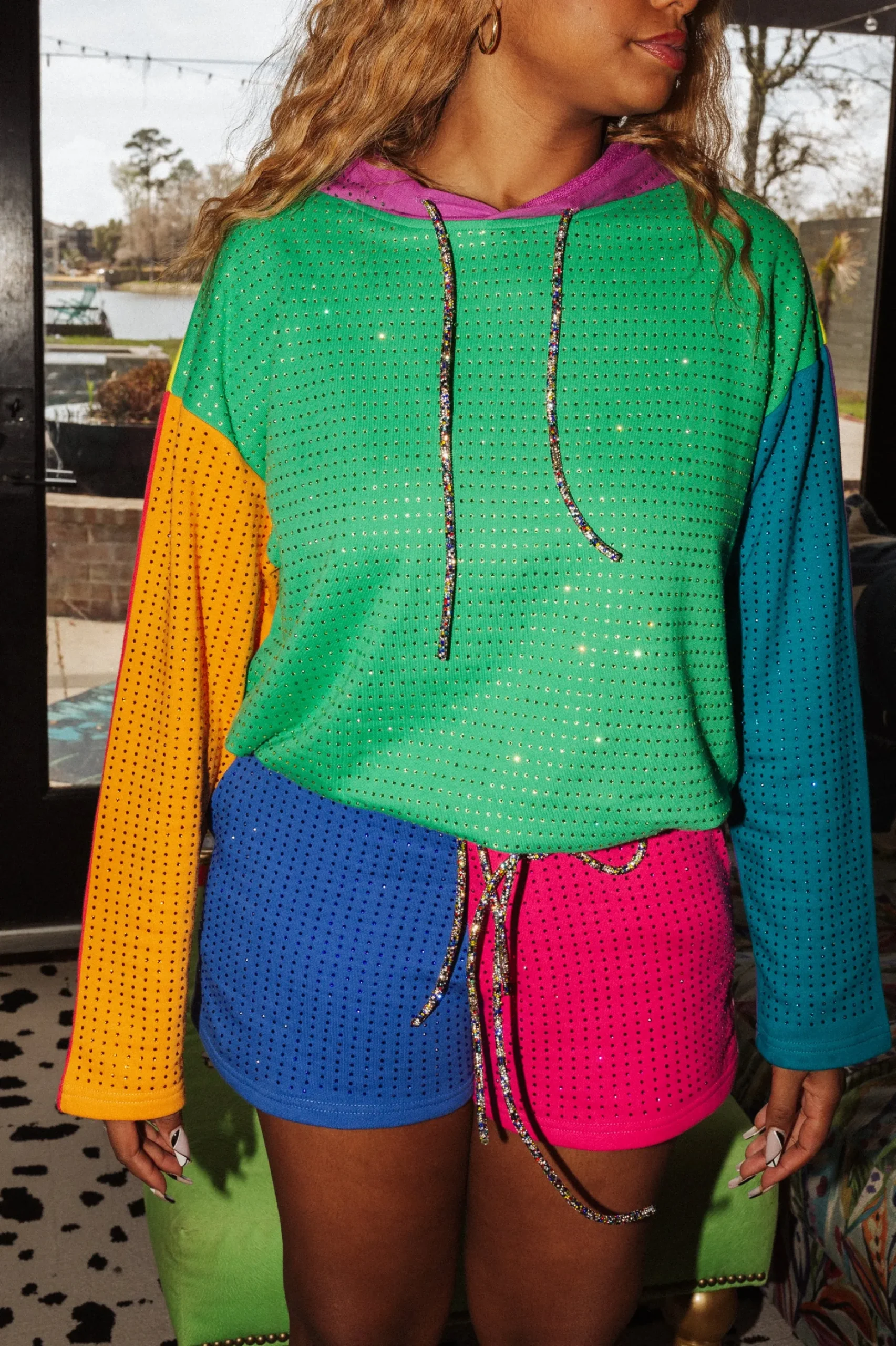 Best Sale Queen Of Sparkles Colorblock Bling Short Rainbow
