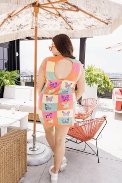New Queen Of Sparkles Colorblock Butterfly Sweater Tank Dress Multi