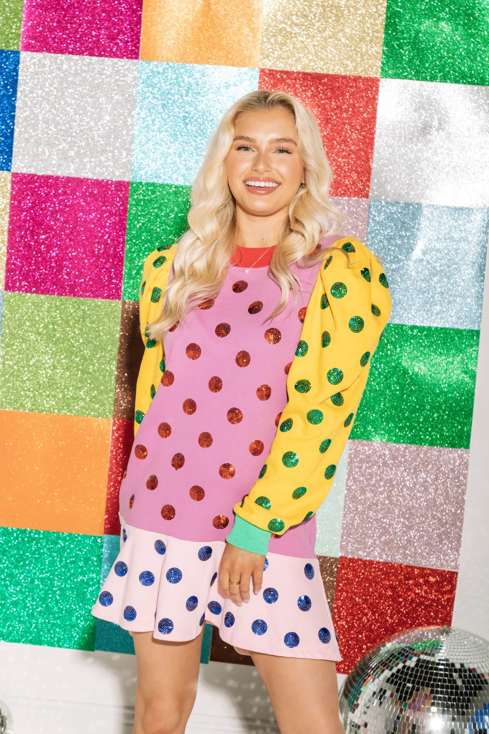 Sale Queen Of Sparkles Colorblock Polka Dot Poof Sleeve Dress Purple
