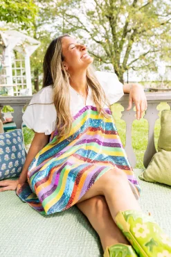 Clearance Queen Of Sparkles Colorful Sequin Stripe Bottom Dress
