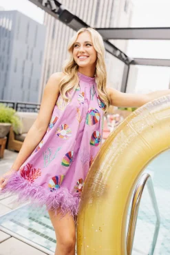 Cheap Queen Of Sparkles Coral & Shell Feather Tank Dress Purple