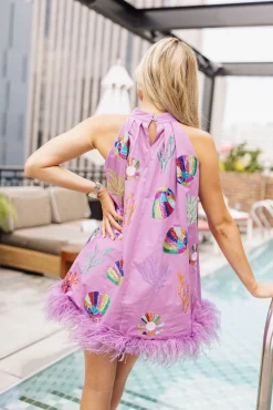 Cheap Queen Of Sparkles Coral & Shell Feather Tank Dress Purple