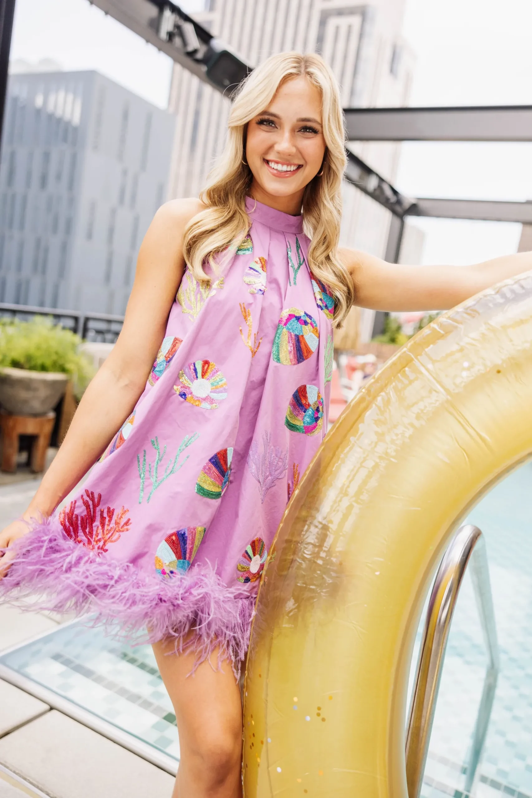 Cheap Queen Of Sparkles Coral & Shell Feather Tank Dress Purple