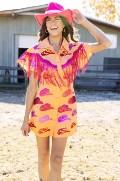 Outlet Queen Of Sparkles Cowboy Hat Fringe Dress Orange