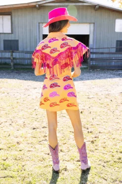Outlet Queen Of Sparkles Cowboy Hat Fringe Dress Orange
