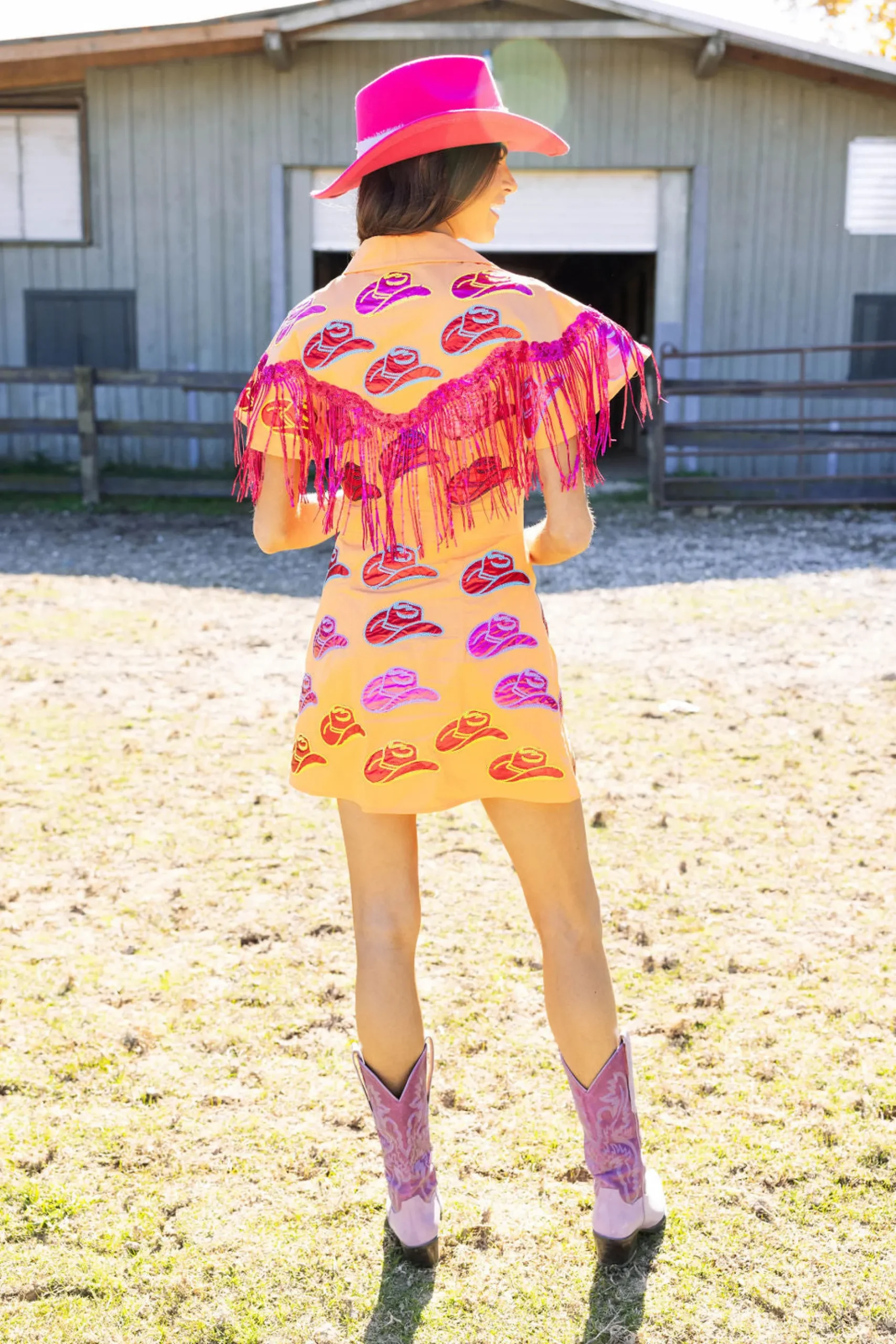 Outlet Queen Of Sparkles Cowboy Hat Fringe Dress Orange