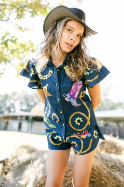 Shop Queen Of Sparkles Cowgirl Icon Collar Top Denim