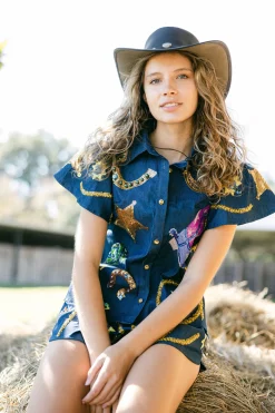 Shop Queen Of Sparkles Cowgirl Icon Collar Top Denim