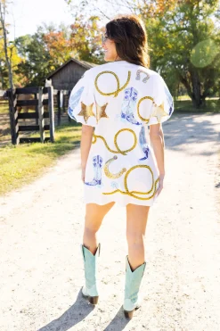 Store Queen Of Sparkles Cowgirl Icon Poof Sleeve Dress White