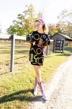 Best Queen Of Sparkles Cowgirl Icon Poof Sleeve Dress Black