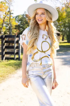 Online Queen Of Sparkles Cowgirl Icon Tee White