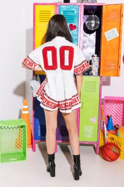 Store Queen Of Sparkles Crimson Jersey Queen Romper White