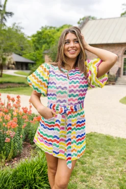 Online Queen Of Sparkles Crochet Poof Sleeve Tie Dress