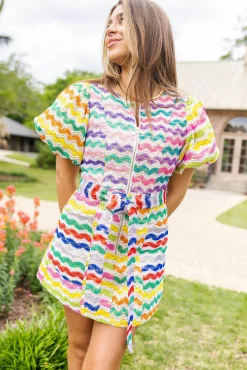 Online Queen Of Sparkles Crochet Poof Sleeve Tie Dress
