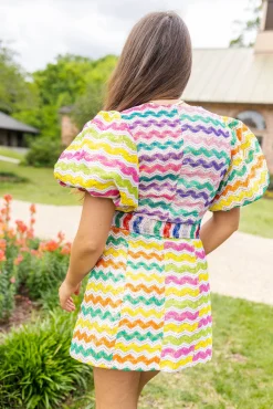 Online Queen Of Sparkles Crochet Poof Sleeve Tie Dress