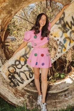 Store Queen Of Sparkles 3D Pink Smiley Skort