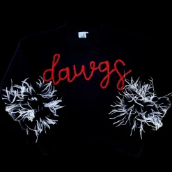 Fashion Queen Of Sparkles Dawgs Feather Sleeve Sweater
