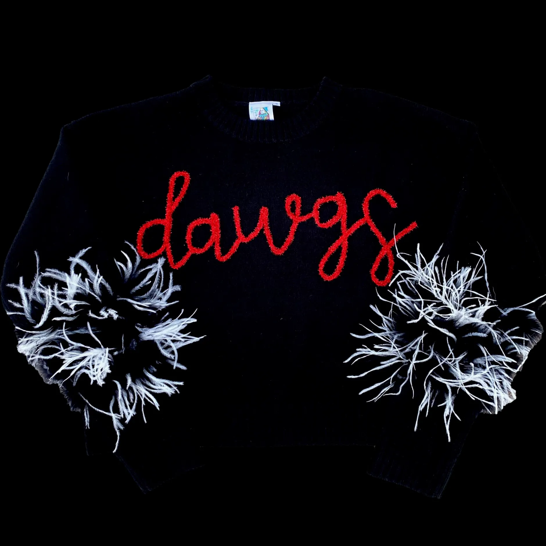 Fashion Queen Of Sparkles Dawgs Feather Sleeve Sweater