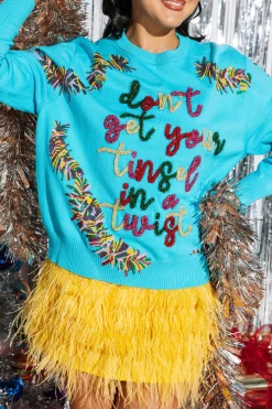 Outlet Queen Of Sparkles Don'T Get Your Tinsel In A Twist" Sweater Aqua