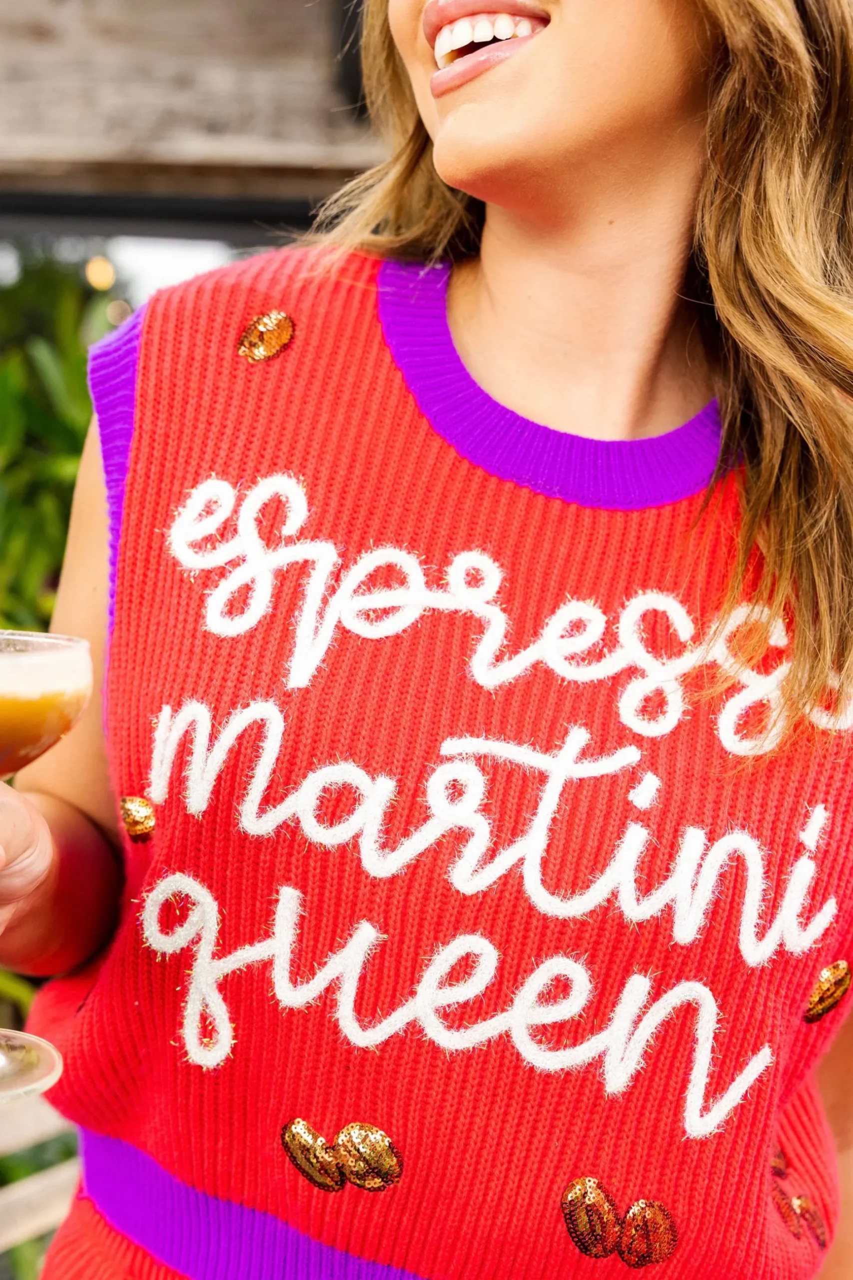 Online Queen Of Sparkles Espresso Martini Queen Sweater Vest Red