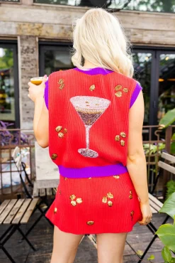 Online Queen Of Sparkles Espresso Martini Queen Sweater Vest Red