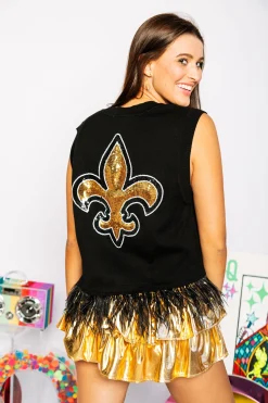 Cheap Queen Of Sparkles Feather Sweater Tank With Fleur De Lis