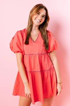 Discount Queen Of Sparkles Firework Back Poof Sleeve Dress Pink