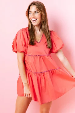 Discount Queen Of Sparkles Firework Back Poof Sleeve Dress Pink