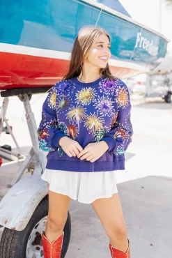 Best Queen Of Sparkles Firework Sweatshirt Navy
