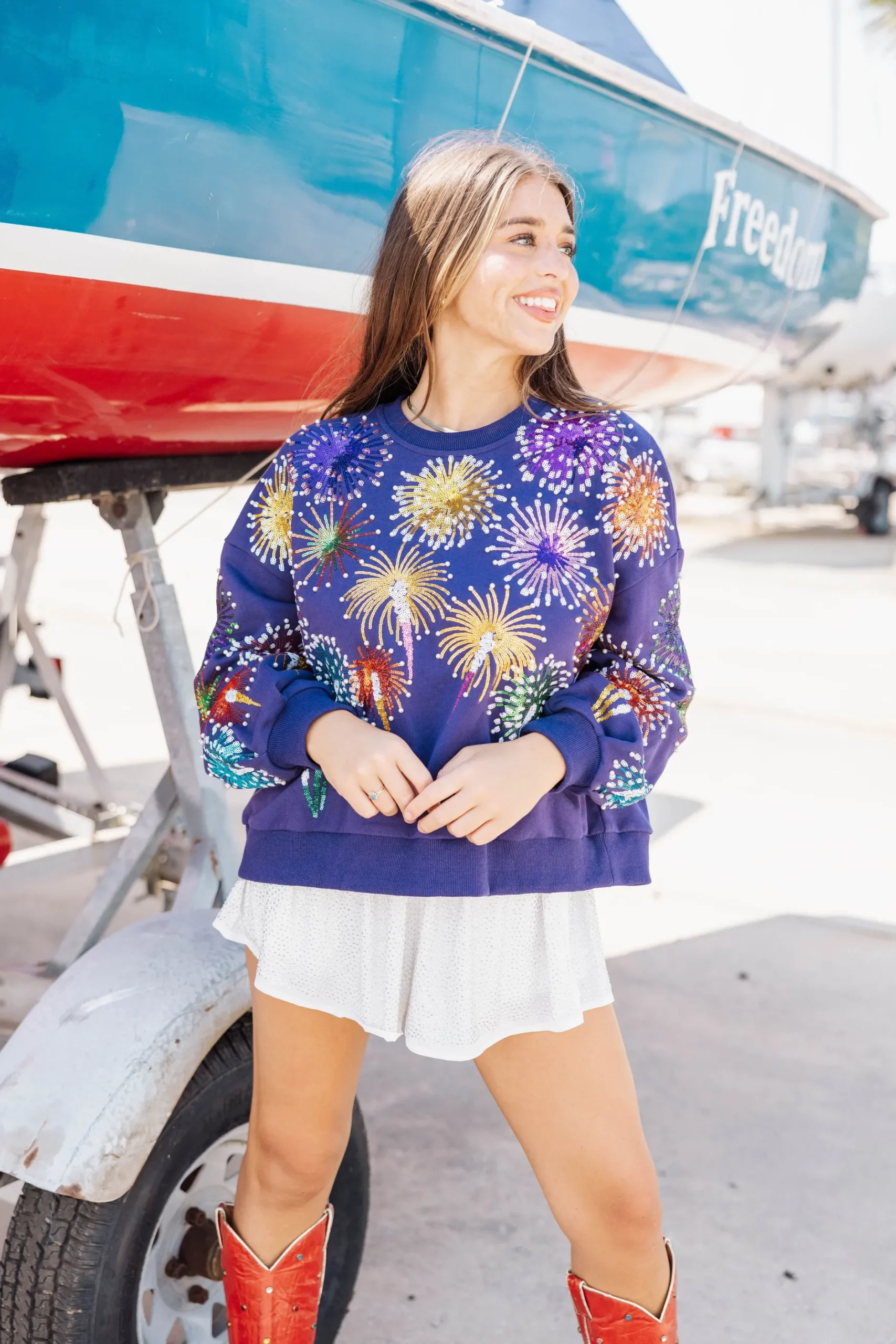 Best Queen Of Sparkles Firework Sweatshirt Navy